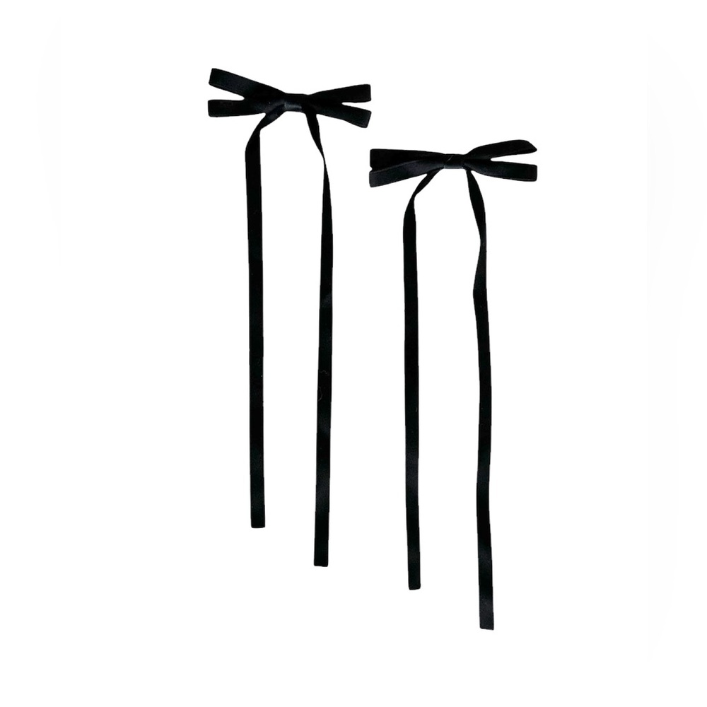 Black Ribbon Bows Hair Clips Set of 2 NEW